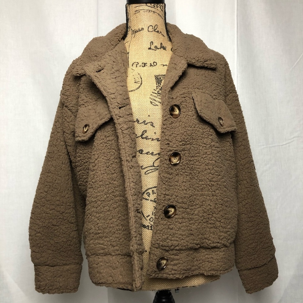 Mocha Button Down Teddy Bear Jacket - image 1